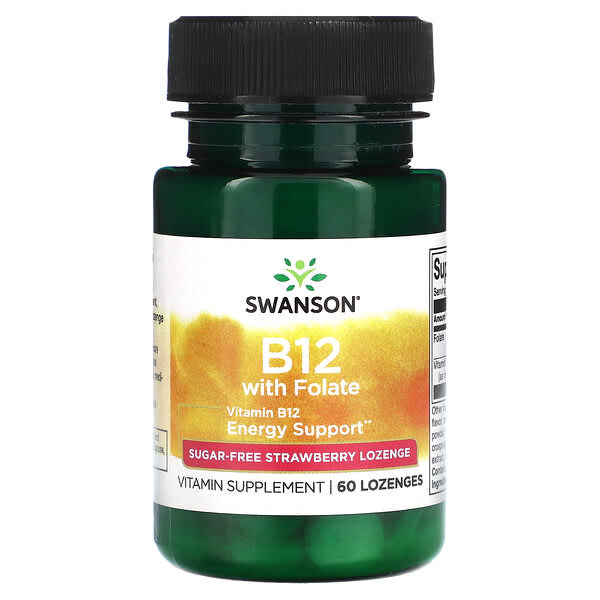 Swanson, B12 與葉酸，無糖，草莓味，60 粒錠劑