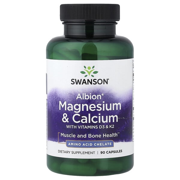 Swanson Vitamins, Albion®, Magnesium & Calcium with Vitamins D3 & K2, 90 Capsules