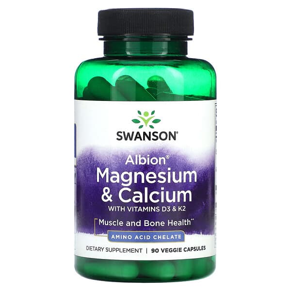 Swanson, Albion, Magnesio y calcio con vitaminas D3 y K2`` 90 cápsulas vegetales