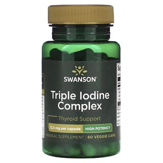 Swanson, Triple Iodine Complex, wysoka moc, 12,5 mg, 60 kapsułek roślinnych