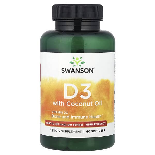 Vitamin D3 with Coconut Oil, 60 Softgels