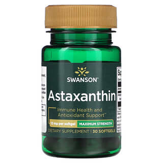 Swanson, Astaxanthine, Force maximale, 12 mg, 30 capsules à enveloppe molle