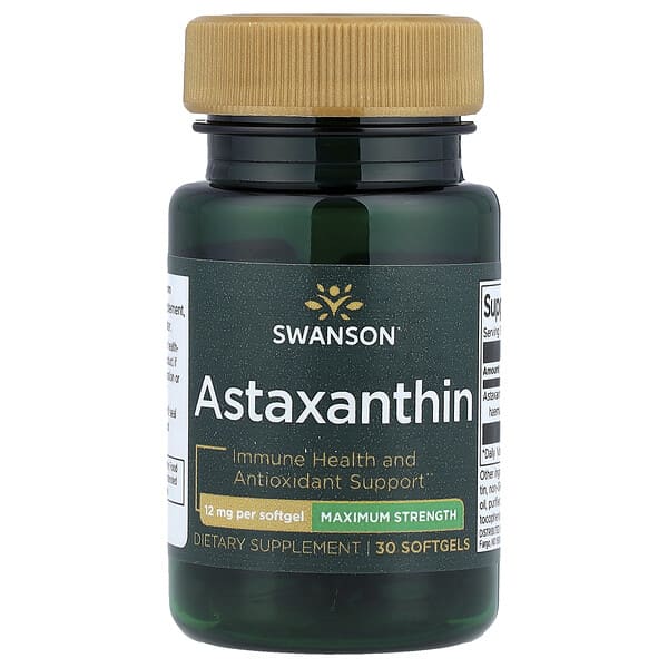 Swanson Astaxanthin, Maximum Strength, 12 mg, 30 Softgels