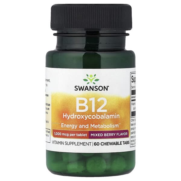 Swanson Vitamins, B12 Hydroxycobalamin, Mixed Berry, 1,000 mcg, 60 Chewable Tabs