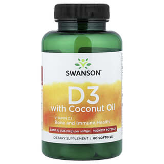 Swanson, D3 with Coconut Oil, Highest Potency, 60 Softgels
