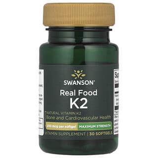 Swanson, Maximum Strength, Real Food K2, 200 мкг, 30 мягких таблеток