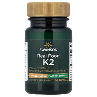 Swanson Vitamins, Real Food K2, Maximum Strength , 200 mcg, 30 Softgels