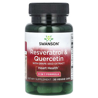 Swanson, ресвератрол и кверцетин с экстрактом виноградных косточек, 30 растительных капсул
