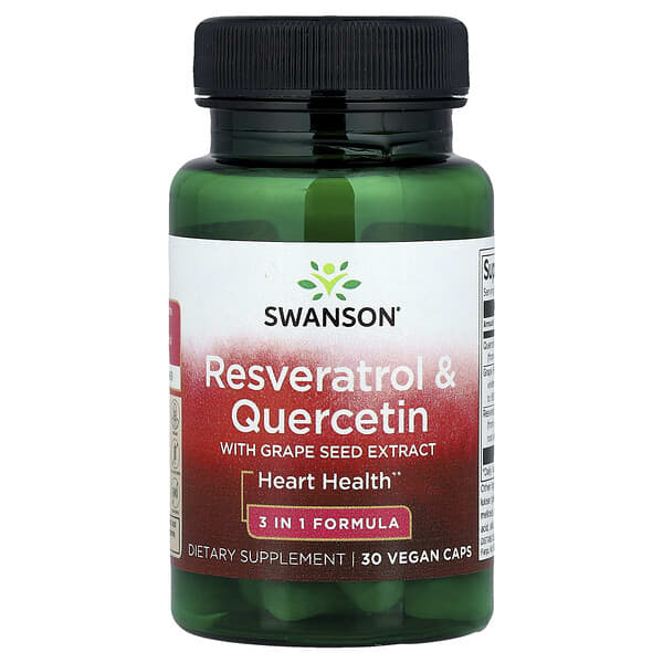 Swanson Vitamins, Resveratrol e Quercetina com Extrato da Semente de Uva, 30 Cápsulas Vegetais