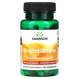 Swanson, Benfotiamina, Concentración máxima, 300 mg, 60 cápsulas vegetales