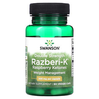Swanson, Razberi-K двойной силы, малиновые кетоны, 200 мг, 60 растительных капсул