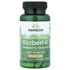 Razberi-K®, Cetonas de frambuesa, Máxima concentración, 500 mg, 60 cápsulas  veganas