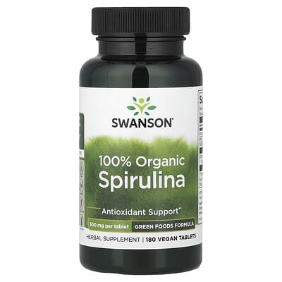 Swanson, 100% Organic Spirulina, 180 Vegan Tablets (0.5 g per Tablet)