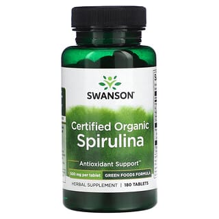 Swanson, Espirulina orgánica certificada, 500 mg, 180 comprimidos