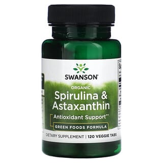 Swanson, Spiruline et astaxanthine biologiques, 120 comprimés végétariens