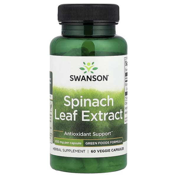 Swanson Spinach Leaf Extract, 650 mg, 60 Veggie Capsules