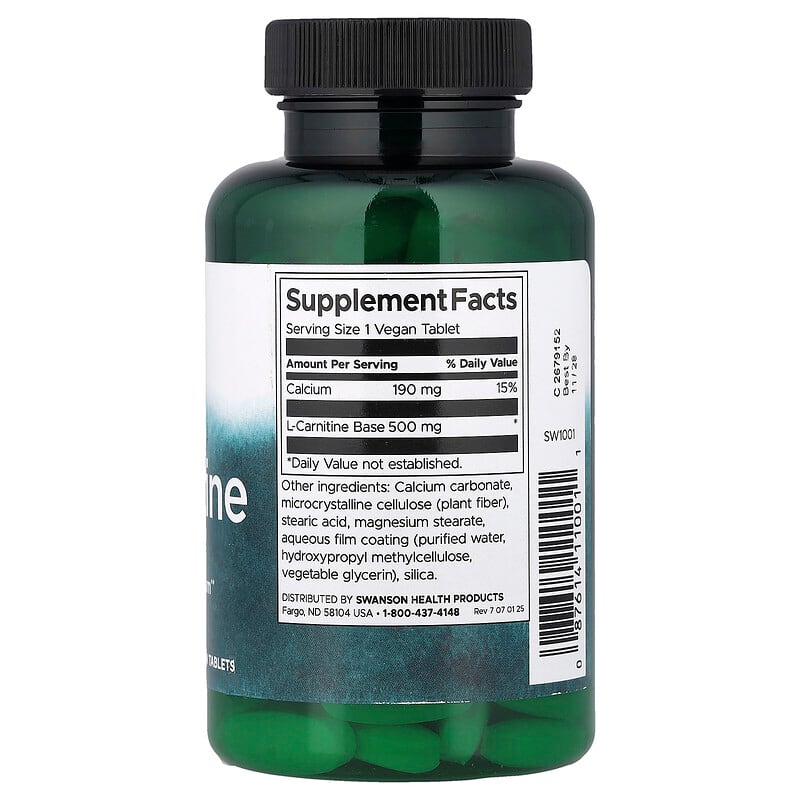 L-Carnitine, 500 mg, 100 Vegan Tablets
