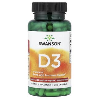 Swanson, Vitamina D3, ad alta potenza, 25 mcg (1.000 UI), 250 capsule