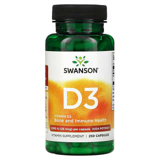 Swanson, Витамин D3, 1000 МЕ (25 мкг), 250 капсул