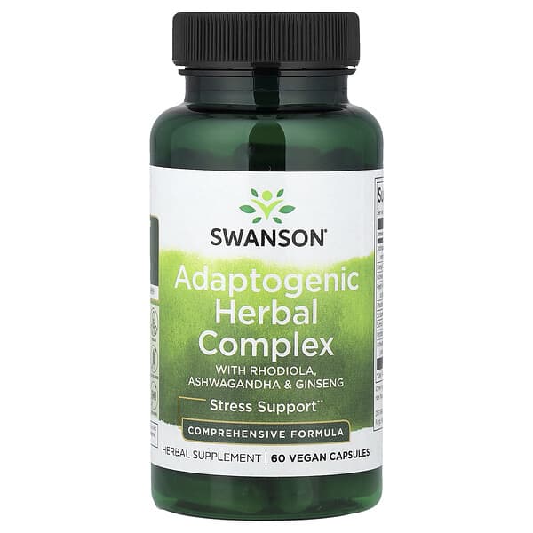 Adaptogenic Herbal Complex with Rhodiola, Ashwagandha & Ginseng, 60 Vegan Capsules
