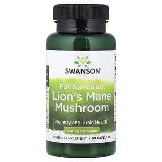 Swanson, Hongo melena de león de espectro completo, 500 mg, 60 cápsulas
