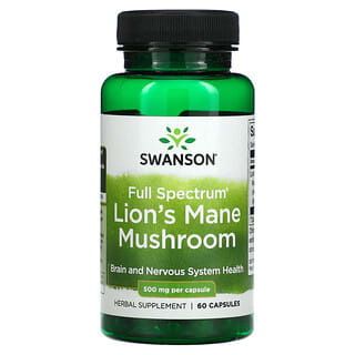 Swanson, Hongo melena de león de espectro completo, 500 mg, 60 cápsulas