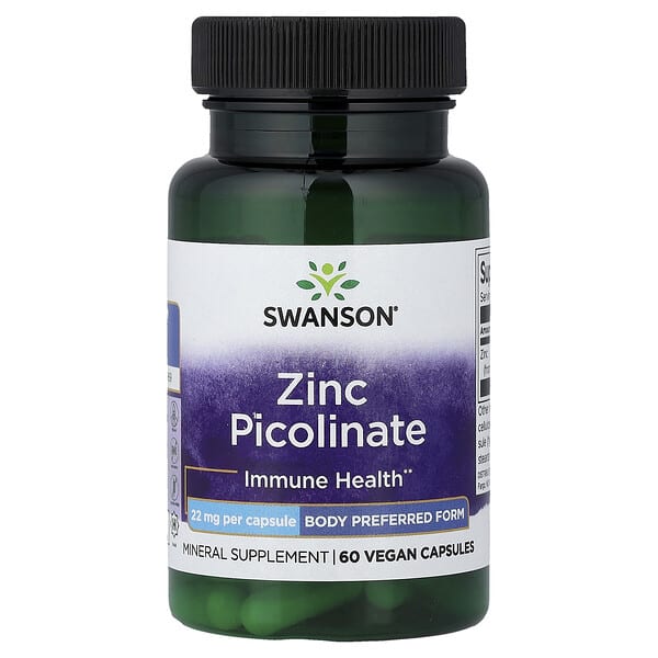 Swanson Zinc Picolinate, 22 mg, 60 Vegan Capsules