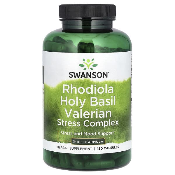 Rhodiola Holy Basil Valerian Stress Complex, 180 Capsules