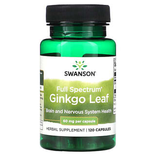 Swanson, Feuille de ginkgo à spectre complet, 60 mg, 120 capsules