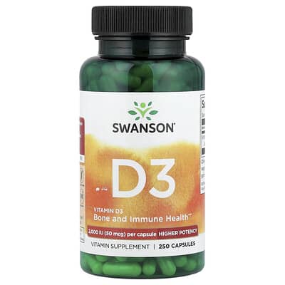 Swanson, Vitamin D3, Extra Strength, 50 mcg (2000 IU), 250 Capsules