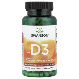 Swanson, Vitamin D3, Higher Potency,  50 mcg (2,000 IU), 250 Capsules