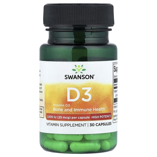 Swanson Vitamin D3, High Potency, 25 mcg (1000 IU), 30 Capsules