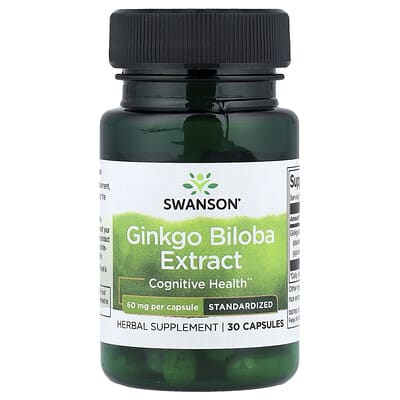 Swanson, Ginkgo Extract, Standardized, 60 mg, 30 Capsules