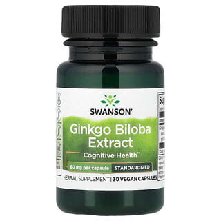 Swanson Vitamins, Ginkgo Biloba Extract, Standardized, 60 mg, 30 Vegan Capsules