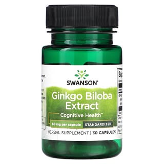 Swanson, Extracto de Ginkgo biloba, estandarizado, 60 mg, 30 cápsulas