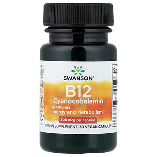 Swanson Vitamins, Vitamin B12, 500 mcg, 30 Vegan Capsules