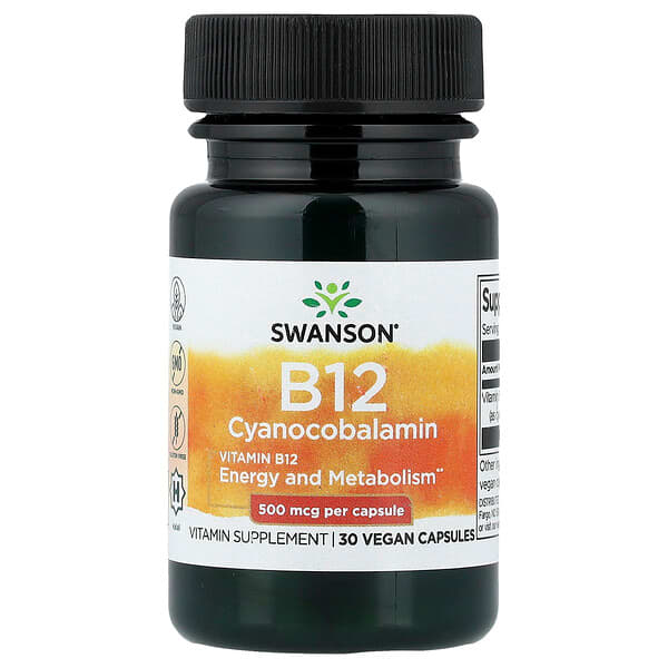 Swanson Vitamins, Vitamin B12, 500 mcg, 30 Vegan Capsules — product photo 1