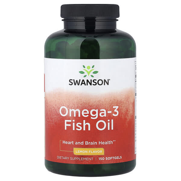 Swanson Omega-3 Fish Oil, Lemon, 150 Softgels