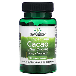 Swanson, Cacao (cacao cru) à spectre complet, 400 mg, 60 capsules