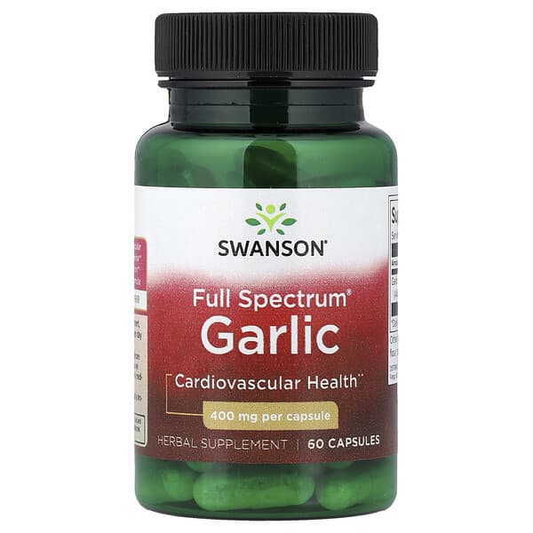 فوائد الثوم طبية ومنافعه الفعالة والمذهلة 4 Swanson, Full Spectrum® Garlic, 400 mg, 60 Capsules
