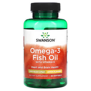 Swanson, 含維生素 D 的 Omega-3 魚油，檸檬味，1,000 毫克，60 粒軟凝膠