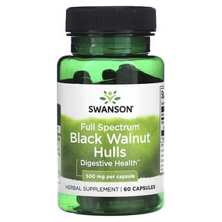 Swanson, Cascas de Noz Negra de Espectro Completo, 500 mg, 60 Cápsulas