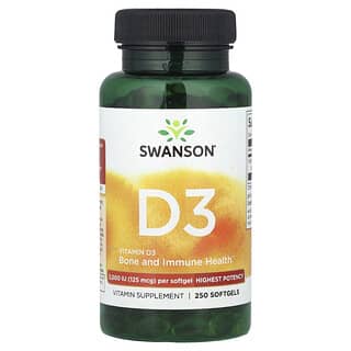 Swanson, Vitamin D3, Highest Potency, 125 mcg, (5,000 IU), 250 Softgels