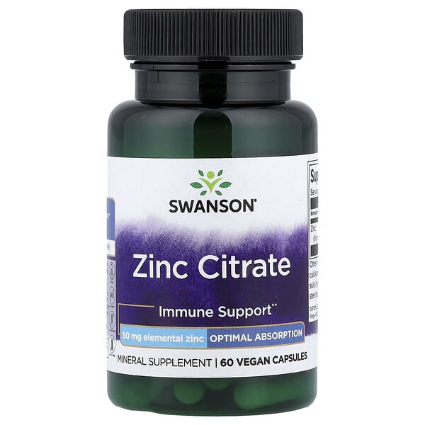 Swanson Zinc Citrate, 50 mg, 60 Capsules