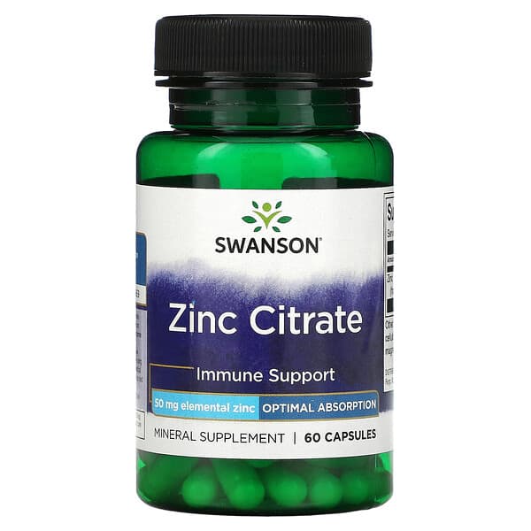 Swanson, Citrate de zinc, 50 mg, 60 capsules