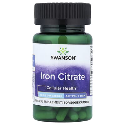 Swanson, Iron Citrate, Active Form, 25 mg, 60 Veg Capsules