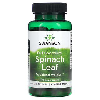 Swanson, Hoja de espinaca de espectro completo, 400 mg, 90 cápsulas vegetales