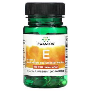 Swanson, Витамин E, 90 мг (200 МЕ), 60 мягких таблеток