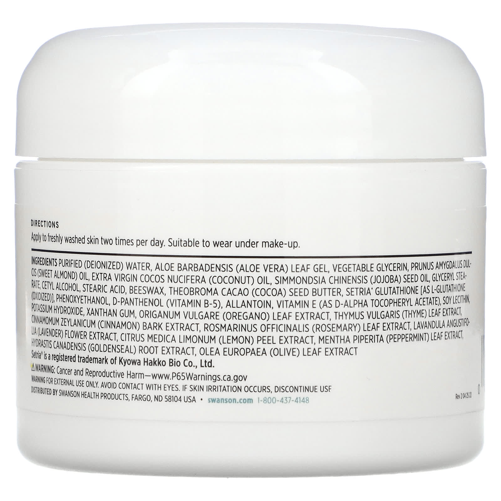 Swanson, L-glutathione Cream With Setria Glutathione, 2 Fl Oz (59 Ml)