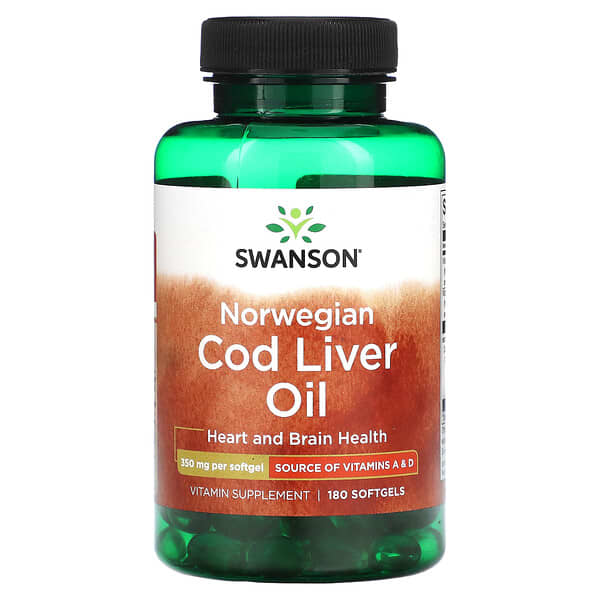 Swanson, 挪威鱈魚肝油，350 毫克，180 粒軟凝膠